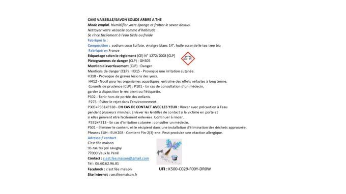 Cake/savon solide vaisselle ange 80 gr.