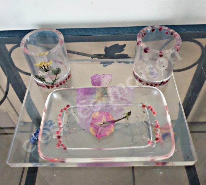 plateau et boîte de rangement fleur